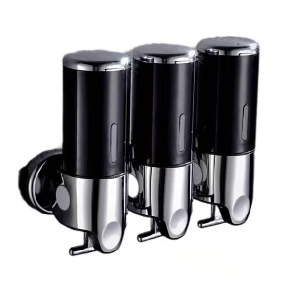 NIB - 3-in-1 Chamber Wall Mounted Soap Dispenser – Black & Silver - Picture 1 of 8